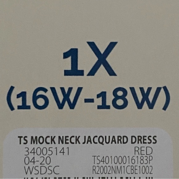 Time And Tru Dress Women’s  1X 16W-18W Mock Neck Jacquard Long Sleeve New - Picture 6 of 9